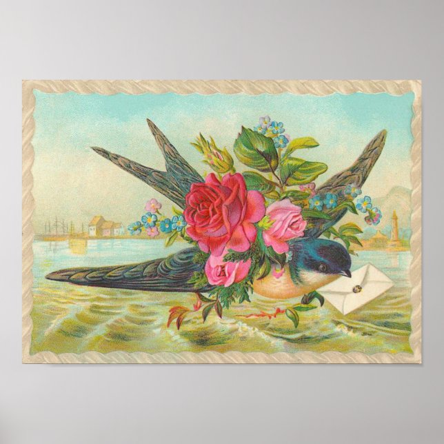 Vintage Blue Bird Poster (Front)