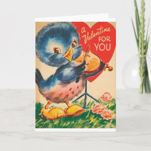 Vintage Blue Bird Violin Valentine's Day Card