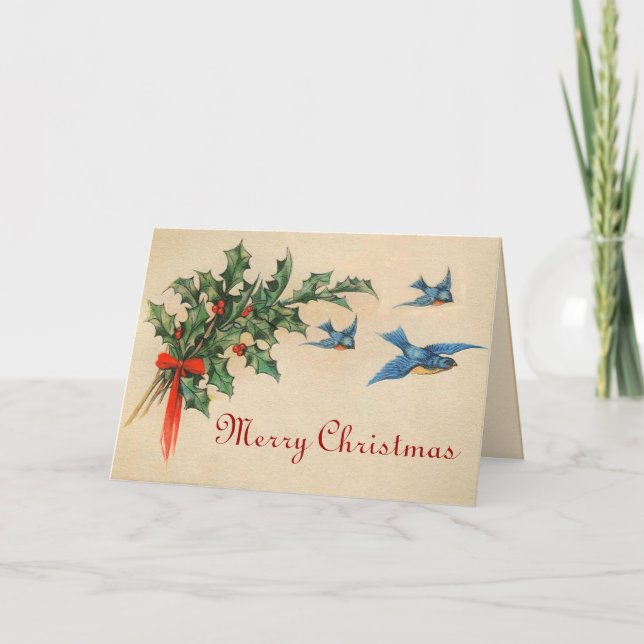 Vintage Blue Birds Christmas Card (Front)