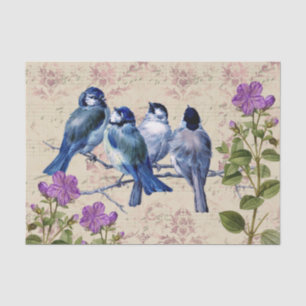 Vintage Blue Birds, Purple Flowers, Beige Music Tissue Paper