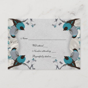 Vintage Blue Birds Silver rsvp with envelope Card