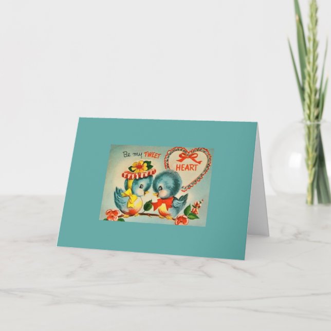 Vintage Blue Birds Valentine Greeting Card (Front)