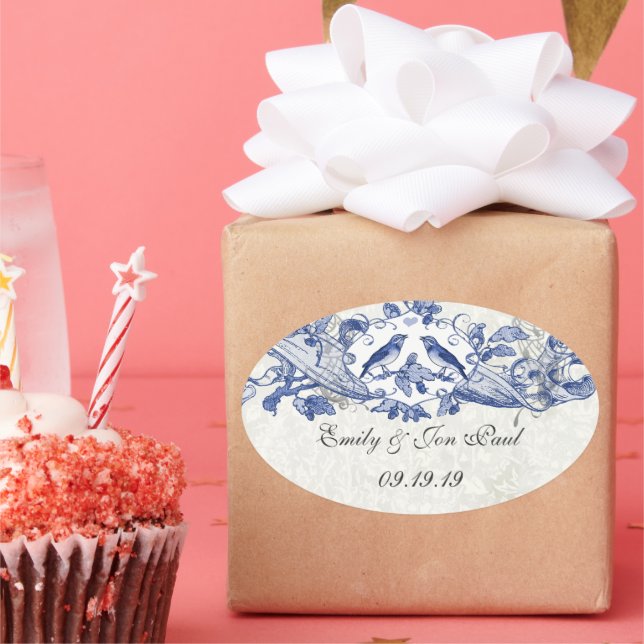 Vintage Blue  Birds Wedding Stickers (Party)