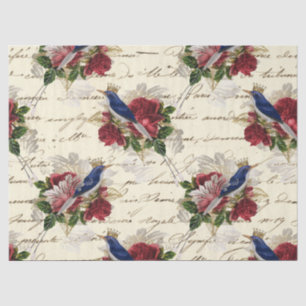 Vintage Blue Birds with Crowns and Roses Decoupage Tissue Paper