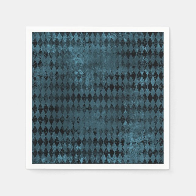 Vintage Blue & Black Harlequin Pattern  Napkin (Front)