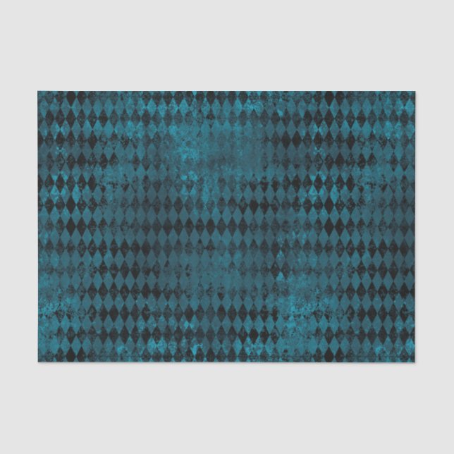 Vintage Blue & Black Harlequin Pattern Tissue Paper (Front)