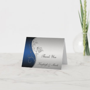 Vintage Blue Black Silver Thank You Card