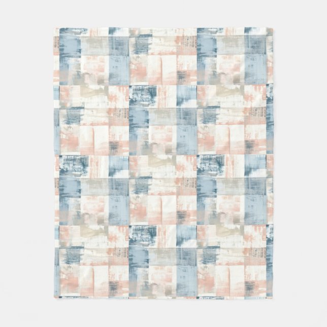 Vintage Blue & Blush Painterly Fleece Blanket (Front)