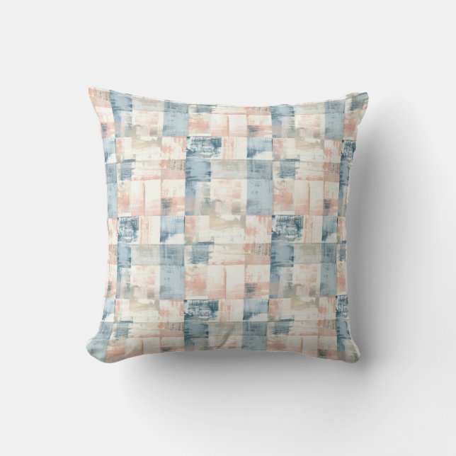 Vintage Blue & Blush Painterly Throw Pillow (Front)