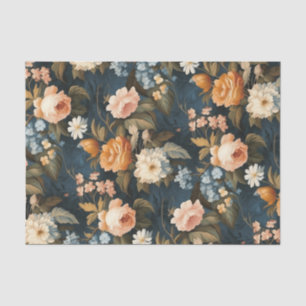 Vintage Blue Blush Yellow Floral Decoupage Tissue Paper