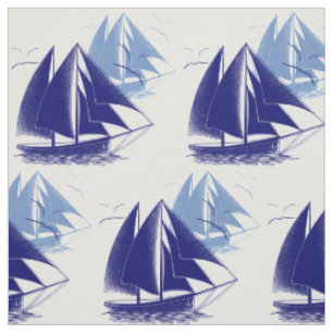 Vintage blue boat boy's room nautical fabric