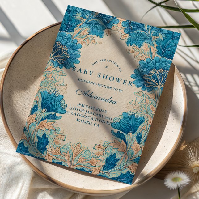 Vintage Blue Botanical Baby Shower Invitation (Creator Uploaded)
