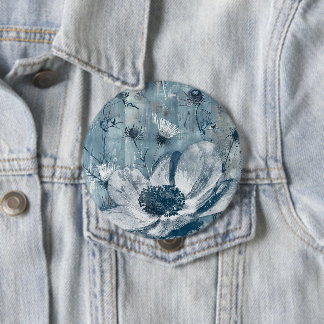 Vintage Blue Botanical Illustration 4 Inch Round Button