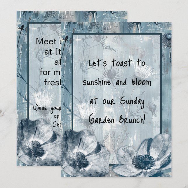 Vintage Blue Botanical Illustration Invitation (Front/Back)