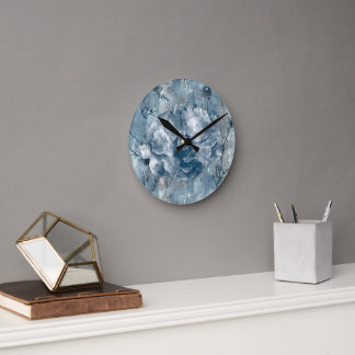 Vintage Blue Botanical Illustration Round Clock