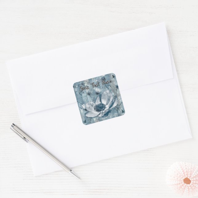 Vintage Blue Botanical Illustration Square Sticker (Envelope)