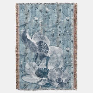 Vintage Blue Botanical Illustration Throw Blanket