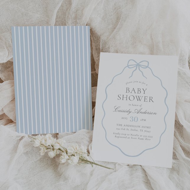 Vintage Blue Bow Boy Baby Shower Invitation (Creator Uploaded)