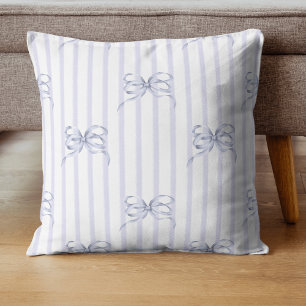 Vintage Blue Bow Boy Rocking Horse Baby Shower Throw Pillow