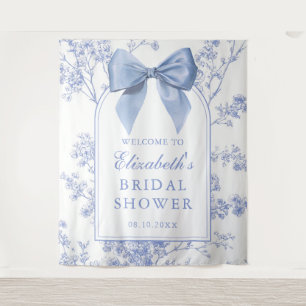 Vintage Blue Bow Bridal Shower Photo Backdrop Tapestry