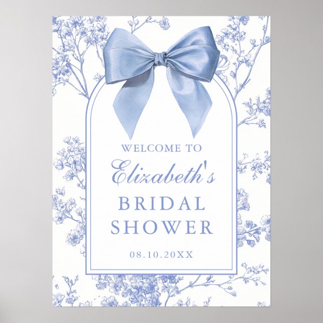 Vintage Blue Bow Bridal Shower Welcome Sign (Front)