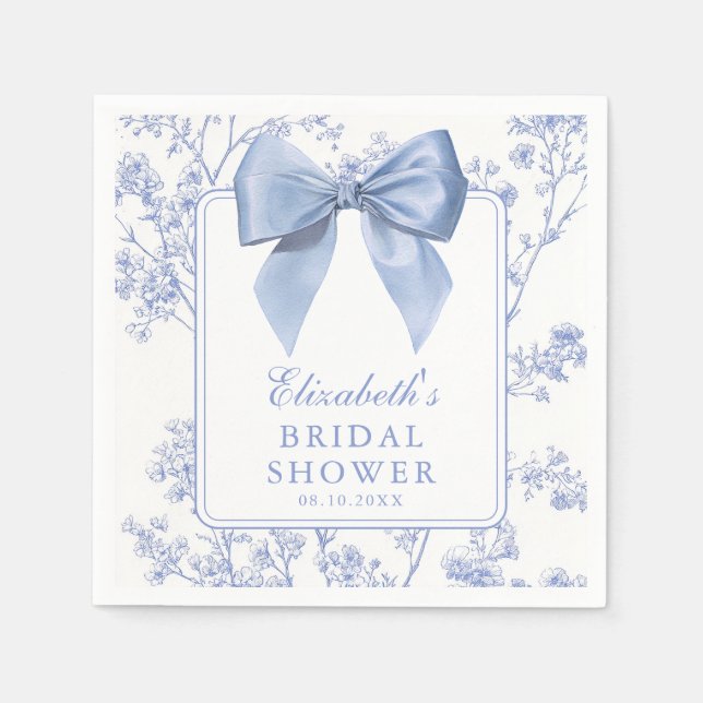 Vintage Blue Bow Floral Bridal Shower Napkin (Front)
