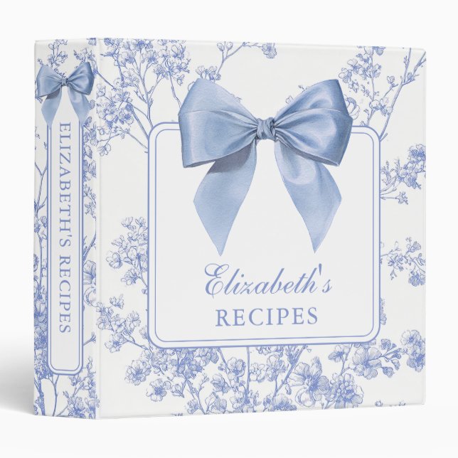 Vintage Blue Bow Floral Recipe Binder (Front/Spine)