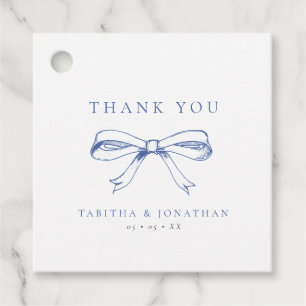 Vintage Blue Bow Wedding Thank You Favour Tags
