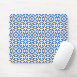 Vintage Blue Brown Barcelona Petals Geometric Tile Mouse Pad