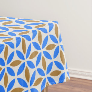 Vintage Blue Brown Barcelona Petals Geometric Tile Tablecloth