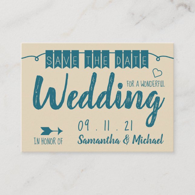 Vintage Blue Bunting, Save the Date Enclosure Card (Front)