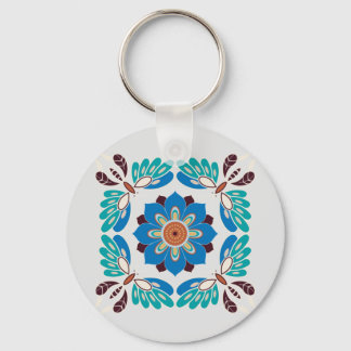 vintage blue butterflies and rosette keychain