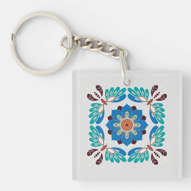 vintage blue butterflies and rosette keychain (Front)