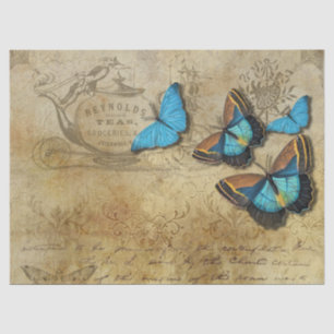 Vintage Blue Butterflies Decoupage Tissue Paper