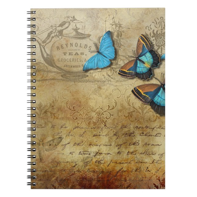 Vintage Blue Butterflies Notebook (Front)