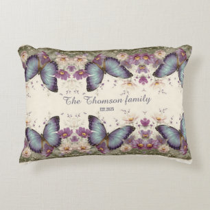 Vintage Blue Butterfly and Floral for Family Accent Pillow