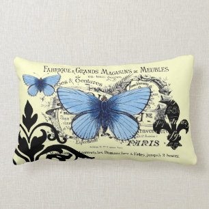 Vintage Blue Butterfly Collage Lumbar Pillow
