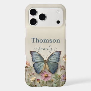 Vintage Blue Butterfly Floral Garden Family