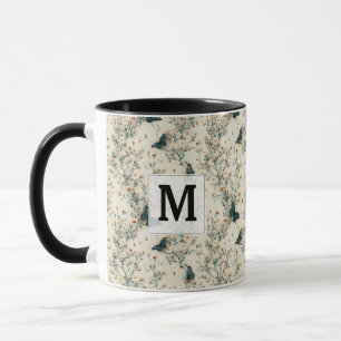 Vintage Blue Butterfly Floral Monogram Mug