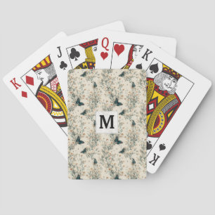 Vintage Blue Butterfly Floral Monogram Playing Cards