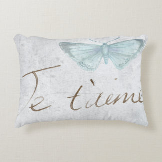 Vintage Blue Butterfly || Je t'aime Decorative Pillow