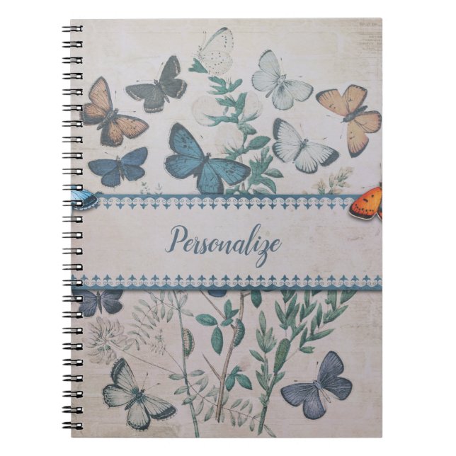 Vintage Blue Butterfly Pattern Personalized Notebo Notebook (Front)