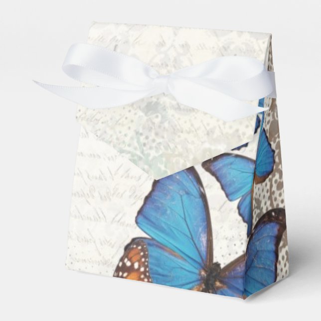 Vintage blue butterfly wedding favor box (Front Side)