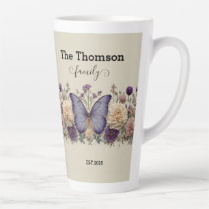 Vintage Blue Butterfly with Floral for Family Latte Mug