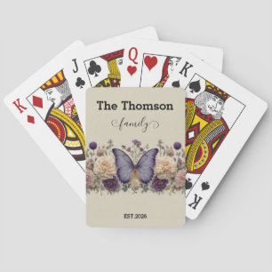 Vintage Blue Butterfly with Floral for Family Playing Cards