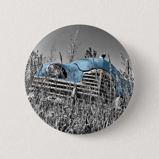 vintage blue car 2 inch round button (Front)