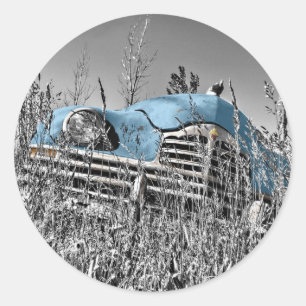 vintage blue car classic round sticker