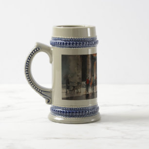 Vintage Blue Car in Foggy Cityscape Beer Stein