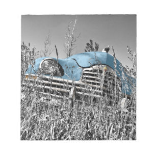 vintage blue car notepad