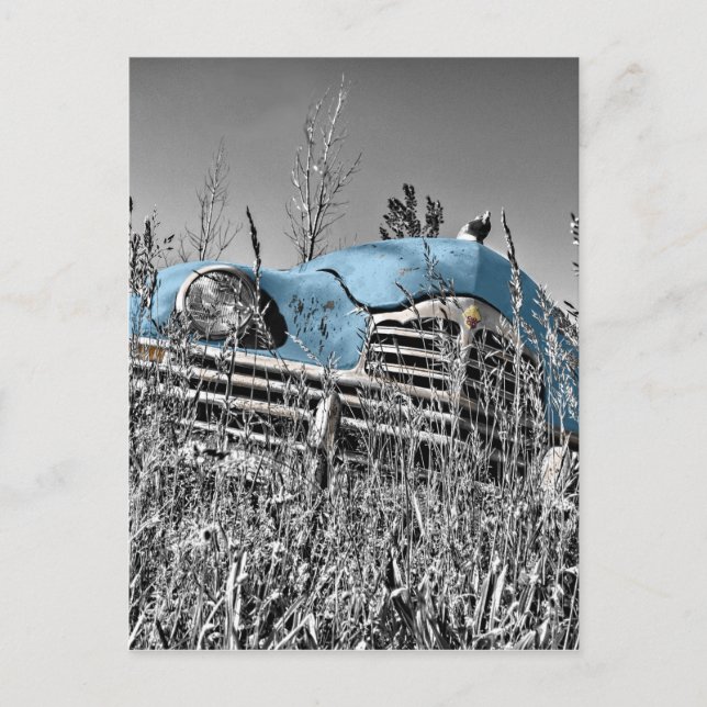 vintage blue car postcard (Front)